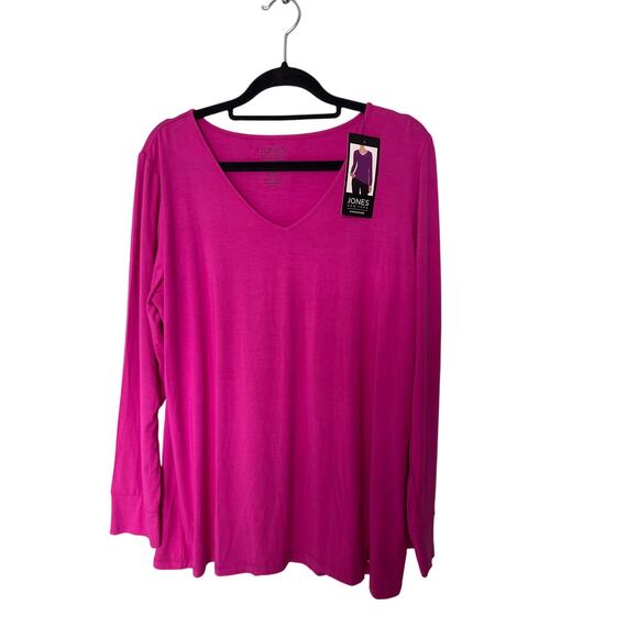 Jones New York Women’s Pink V neck Long Sleeve pullover top size M. - Picture 1 of 8